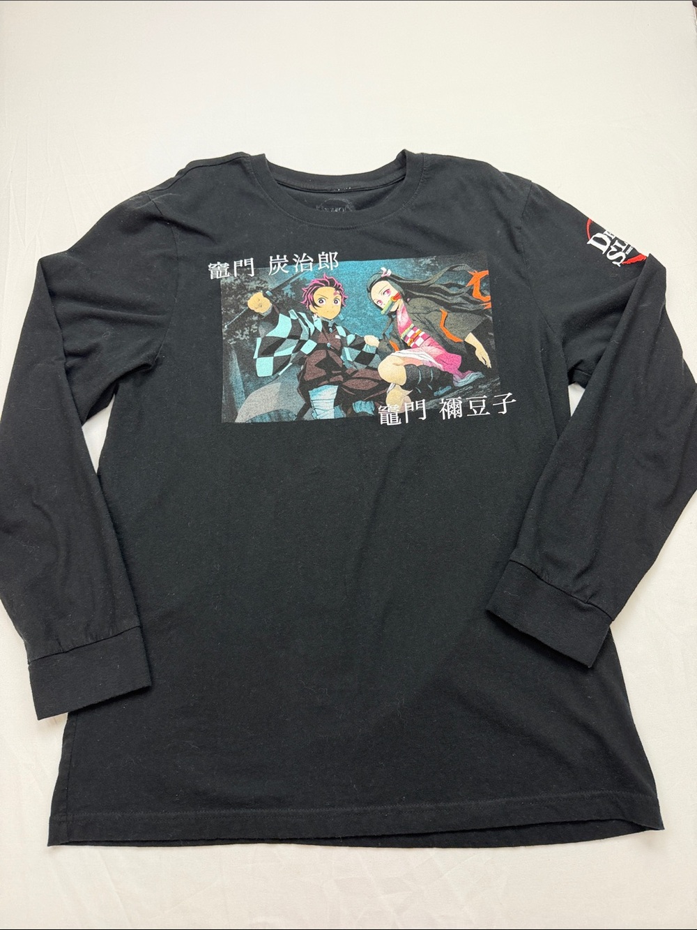 Black Long-Sleeve Kids Tee with Colorful Anime Graphic